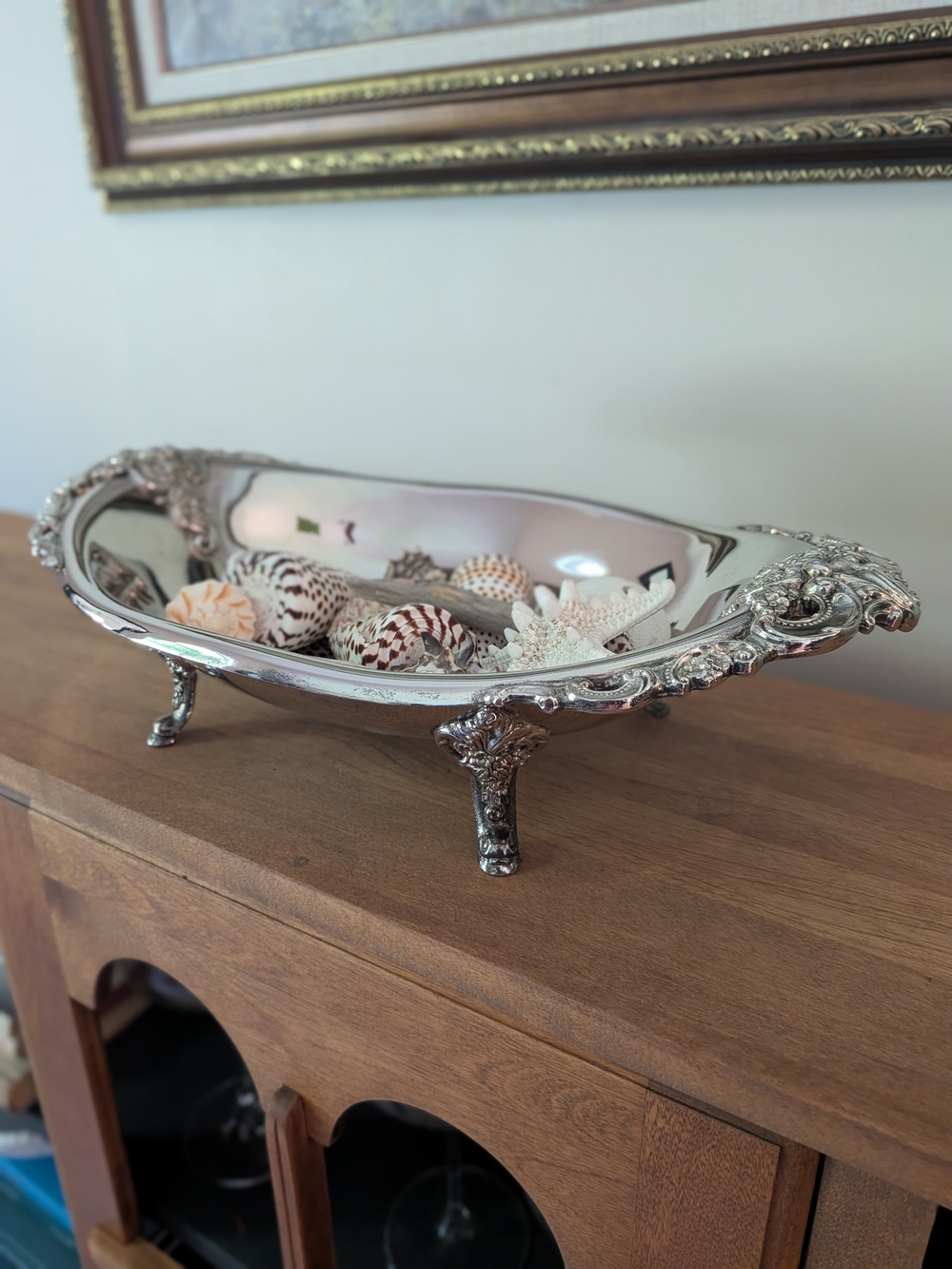 Godinger Silver Plate Footed Bowl Oval Baroque Centerpiece Dish 15"